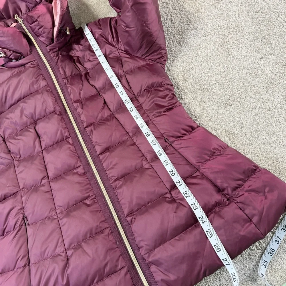 Kate Spade Women’s Untrimmed Down Puffer Coat Jacket Full Zip Hooded Red Wine M